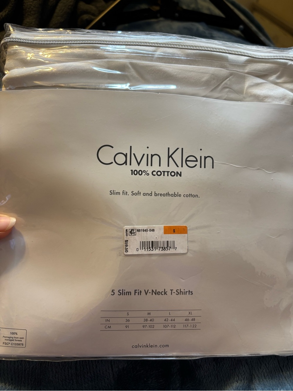 Calvin Klein White and Heather Gray Slim Fit V-Neck T-Shirts - 5 Pack - Picture 2 of 2